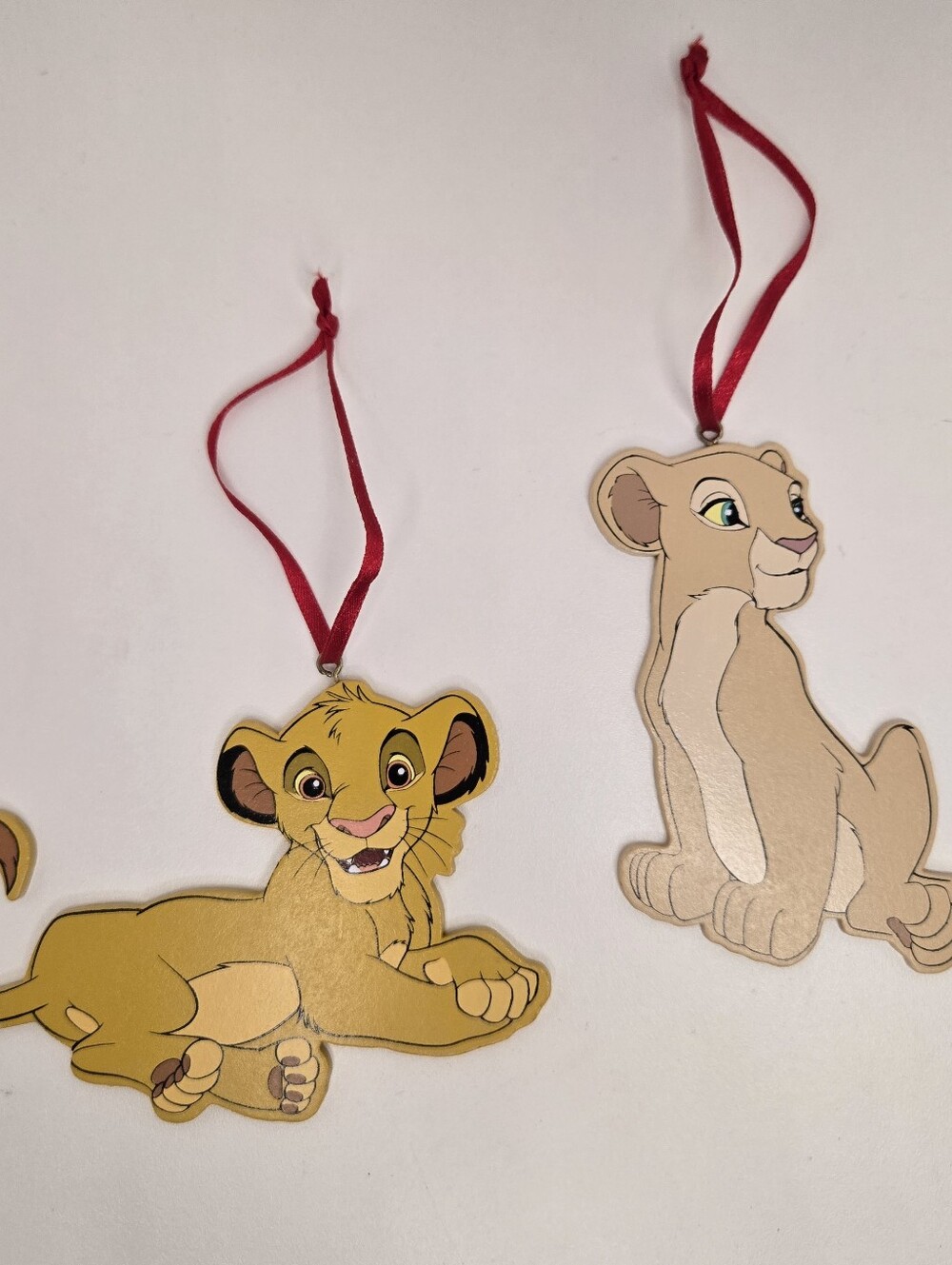Vintage Disney Kurt Adler Lion King Simba & Nala Wooden Christmas Ornaments
